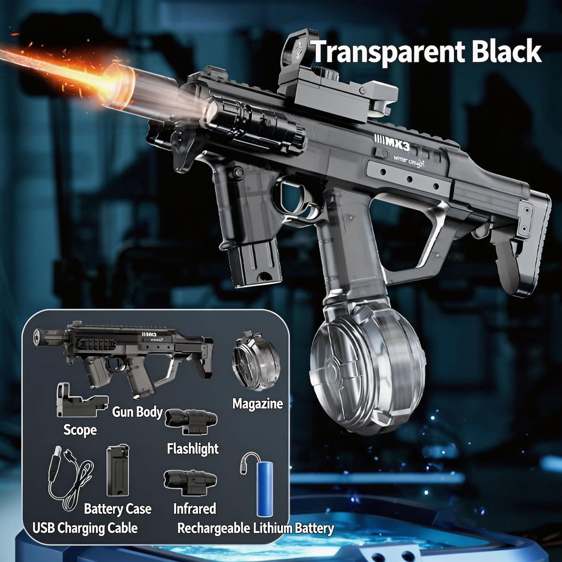 Second generation large fire dance MK3 with flashlight + infrared [transparent b…