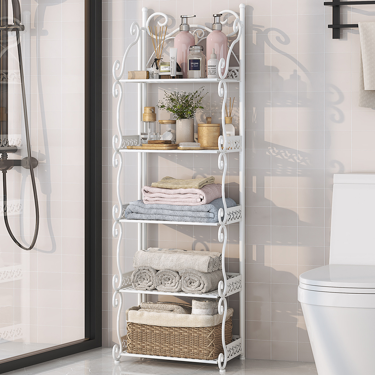 Cross-border supply wrought iron bathroom multi-layer shelf floor-standing toilet basin shelf kitchen foldable storage shelf