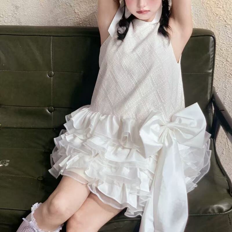Cute Sweet Girl Outfit Set, Wedding Dressing Gown, Female Bride's White Dress for Marriage Registration, Engagement Birthday Dress, Small Dress