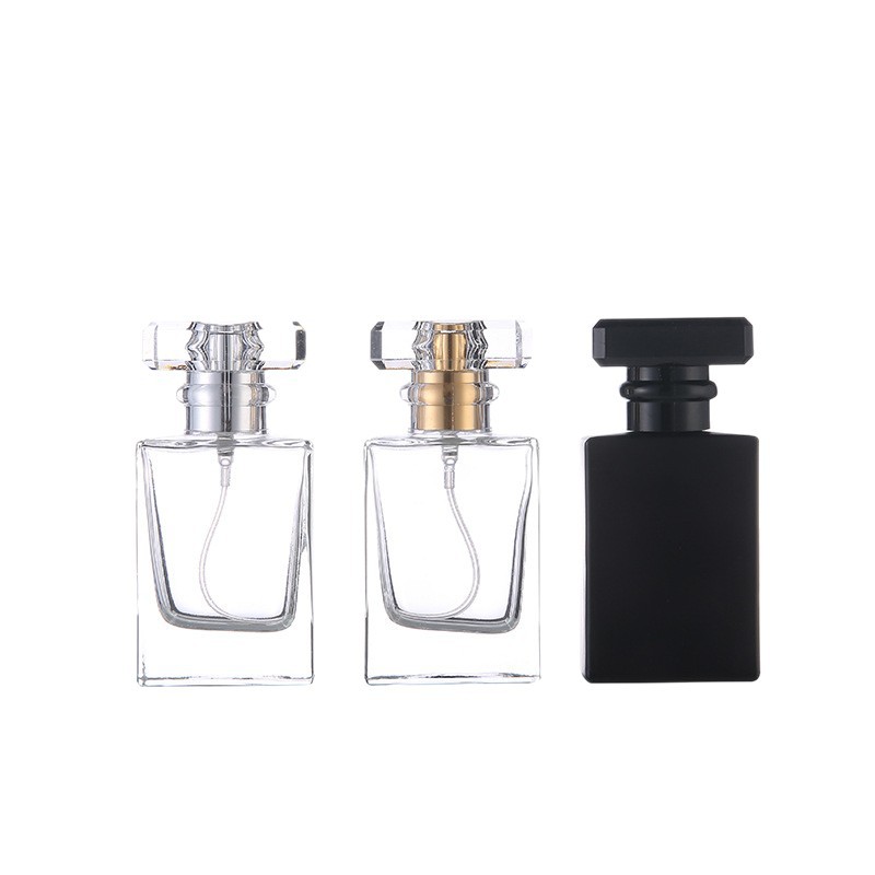 30ml50ml botella de perfume de vidrio de boca de tornillo avanzado líquido sub-embalaje botella de spray cuadrado maquillaje botella vacía de alta gama