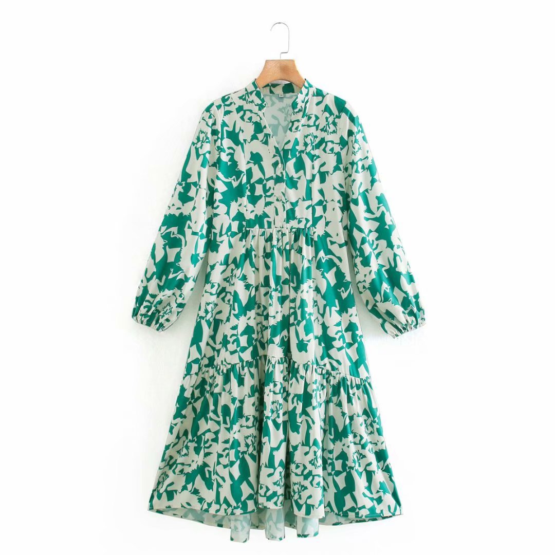 winter printing V-neck shirt dress NSAM20691