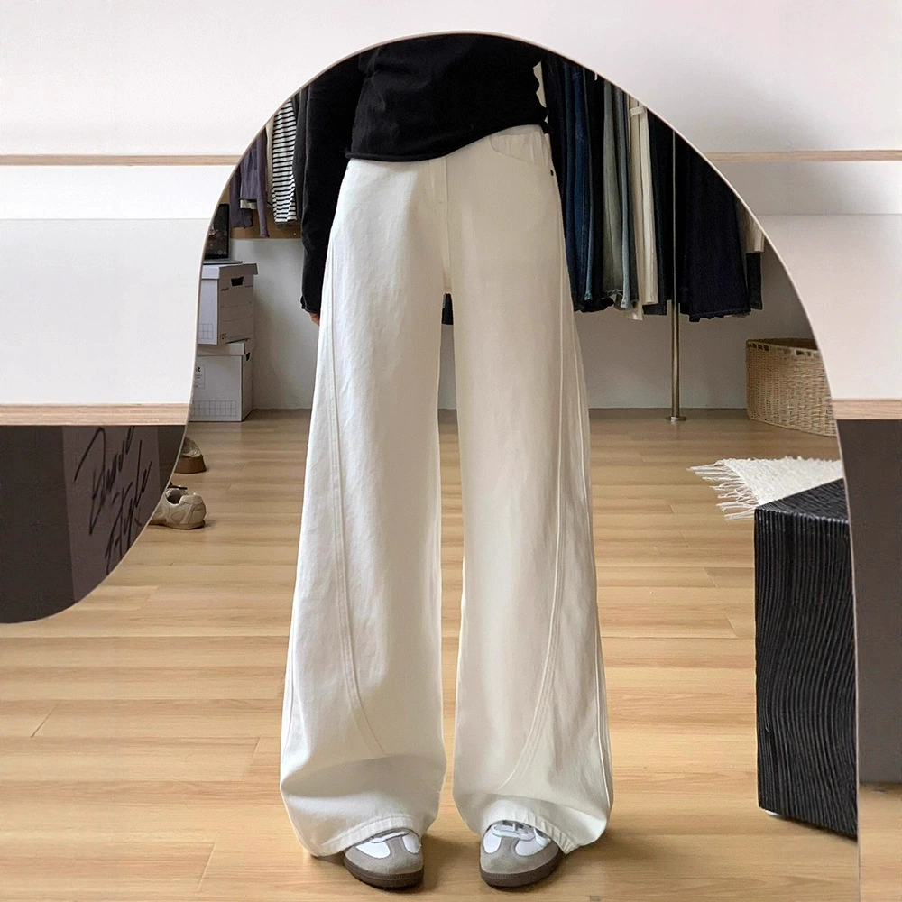 Простые белые широкие джинсы для женщин, летние новые свободные утягивающие повседневные прямые брюки длиной до пола с высокой талией в стиле ретро