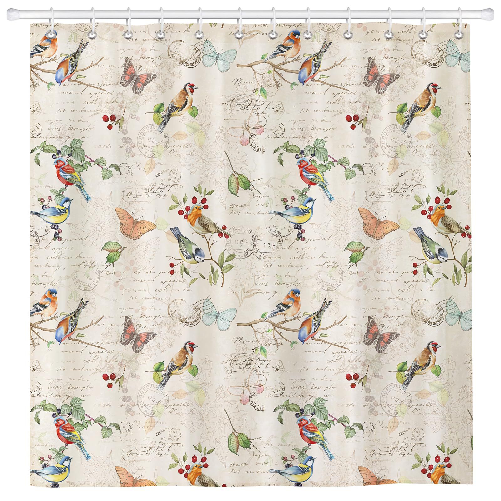 Cross-Border Shower Curtain Chinese Style Retro Bird Branch Shower Curtain Digital Printing Bathroom Toilet Waterproof and Mildew-Proof Partition Curtain