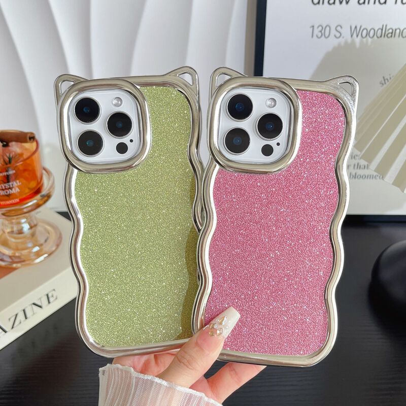glitter cat ears electroplated shell wavy for iphone11/12/13/14/15/16 pro max
