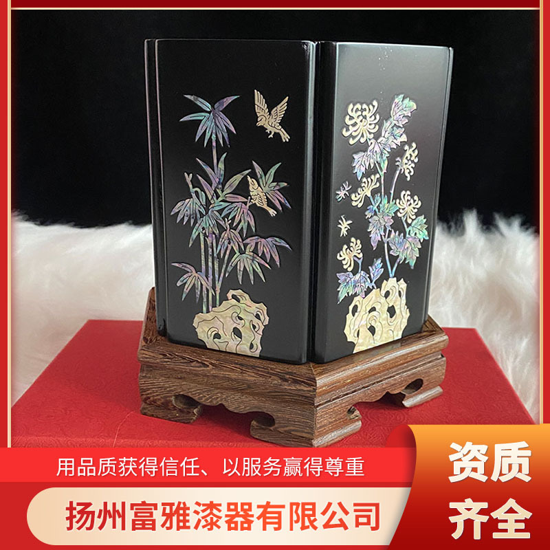 非遗漆器螺钿大笔筒送礼办公礼品