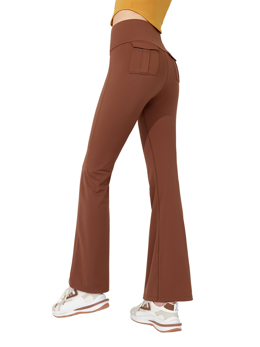 Pantalones de yoga acampanados transpirables de Lycra para Pilates, pantalones deportivos de cintura alta con bolsillos para mujer, pantalones largos deportivos que realzan los glúteos image 7