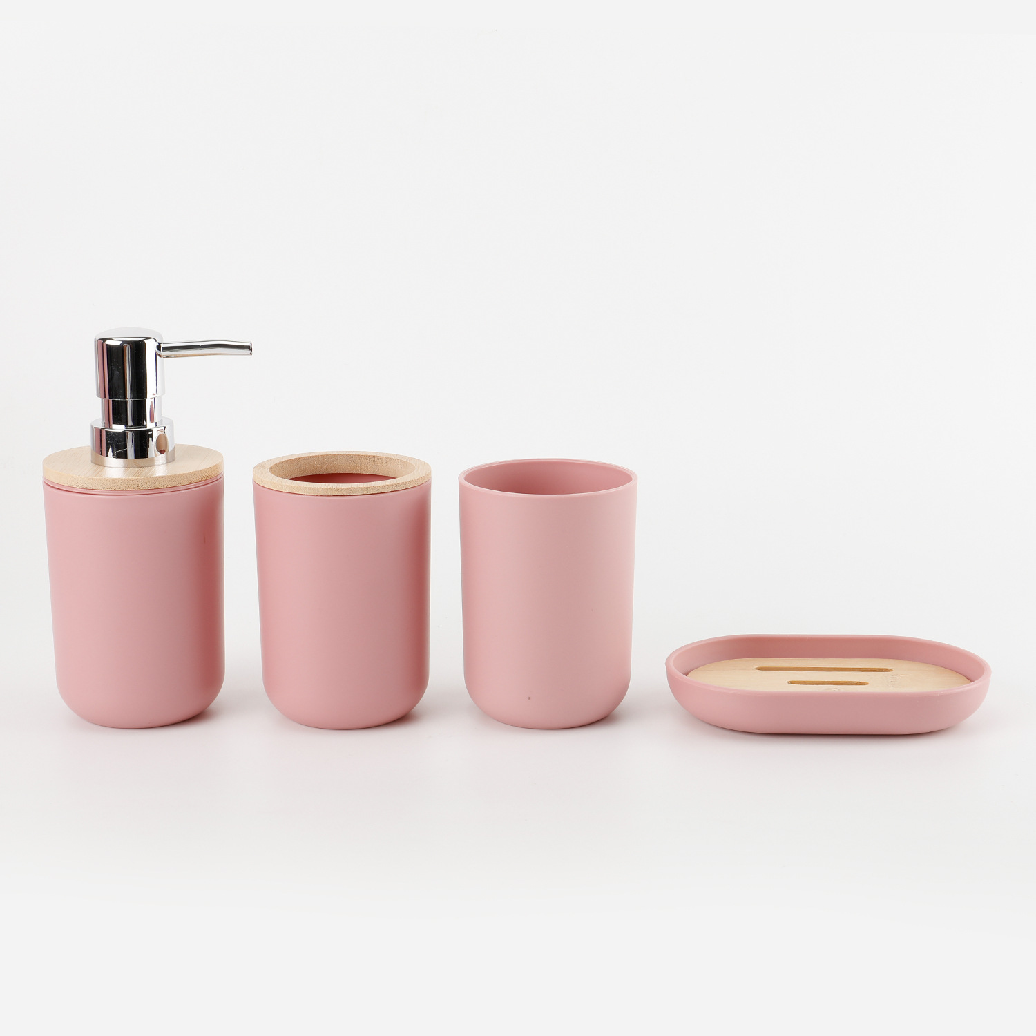 Cubierta de bambú de lavado de baño de plástico de seis piezas de la fábrica al por mayor de almacenamiento de baño estante titular de cepillo de dientes de basura puede