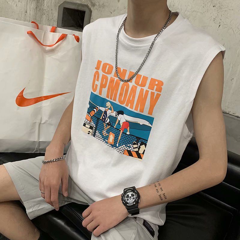 Chaleco chaleco personalidad de los hombres de moda hip hop camiseta sin mangas suelta marca de moda ins deportes de verano manga corta ropa exterior