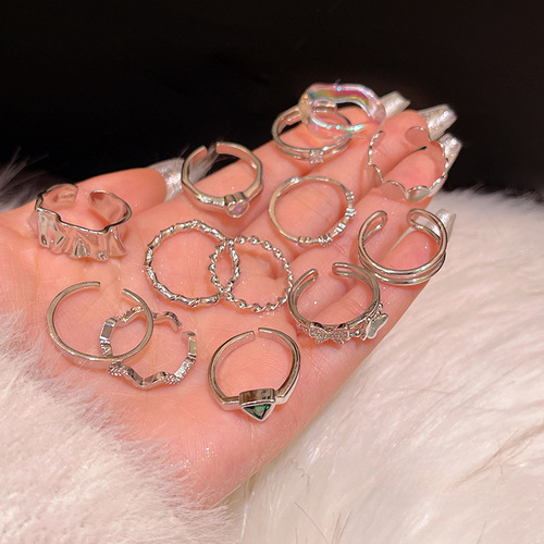 Korean zirconium niche heart-shaped minimalist luxury high-end simple band set index finger ring versatile temperament ring wholesale
