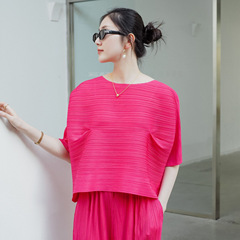 Quality 2024 Summer Xiaohongshu Recommended Wrinkled Japanese and Korean Casual Fresh Sweet High-end T-shirt