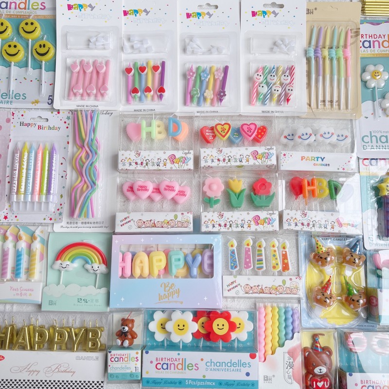 Baked Cake Decoration Korean Ins Retro Bear Heart Smiley Face Flower Rainbow Hbd Birthday Dessert Table Candle