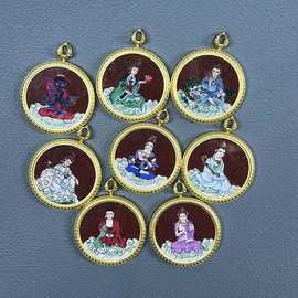 手绘朱砂八大守护唐卡吊坠十二生肖本命佛随身挂件钛钢壳饰品挂坠