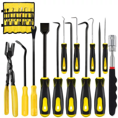 Mühərrik tənzimləmə alətləri: Seal Hook and Screwdriver - yellow-13-piece-set-with-straight-stone-detector-oxford-storage-roll-bag