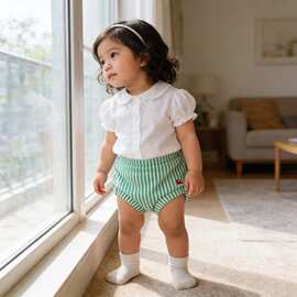 Kids Tales童装婴儿短裤男女童夏季条纹裤子棉三角大PP裤韩版潮