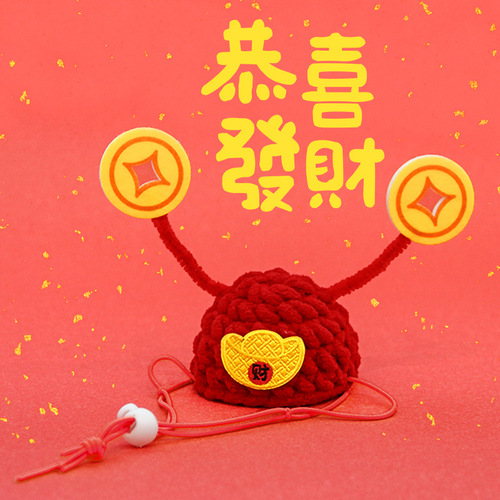 Festive red pet handmade New Year God of Wealth Hat Lucky Cat Ornaments Dog New Year Photos Pet New Year Hat