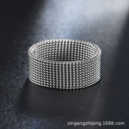 Cross-border stainless steel mesh ring 8MM high quality fashionable men's ring three-color mesh titanium steel ring does not fade
