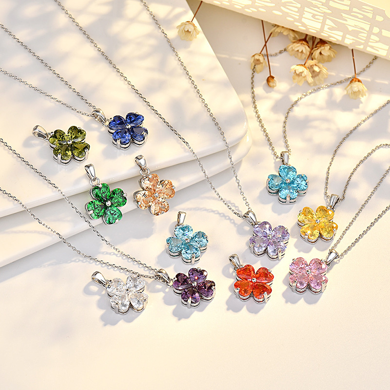 Cross-Border Amazon Hot Selling Twelve Stars Four-Leaf Clover Necklace Inlaid with Colorful Pendant High-End Clavicle Chain Wholesale Cross-Border Amazon Hot Selling Twelve Stars Four-Leaf Clover Necklace Inlaid with Colorful Pendant High-End Clavicle Chain Wholesale