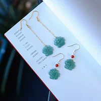 Серебряные серьги 925 пробы из натурального нефрита A Goods Fox для всего тела Элегантные серьги ручной работы в китайском стиле