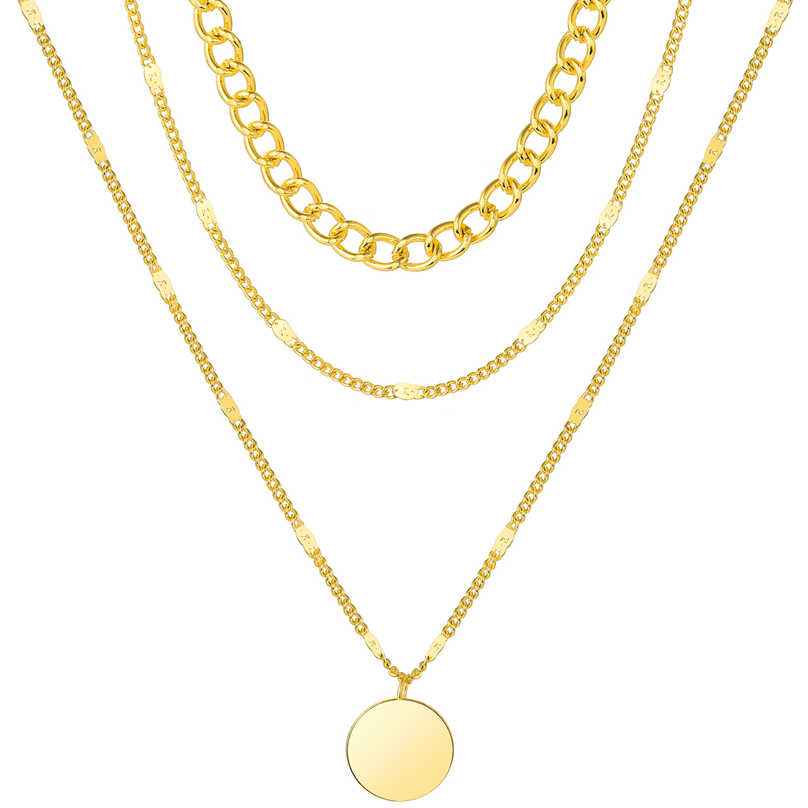 real gold plated copper chain clavicle chain creative simple gold multi-layer stacked necklace necklace_voghion.com