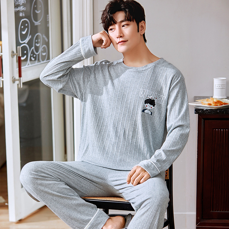 Pijamas de hombre otoño y invierno algodón de manga larga estudiantes juveniles nuevo suelto conjunto de ropa de hogar grande