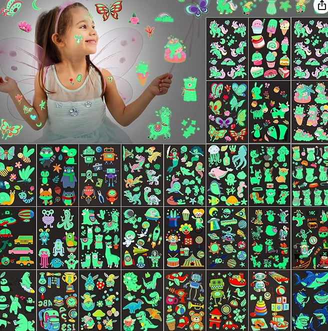 Cross-Border Hot-Selling Children's Luminous Tattoos Mermaid Dinosaur Unicorn Face Stickers Cartoon Glow-In-The-Dark Tattoo Stickers Waterproof and Sweat-Proof