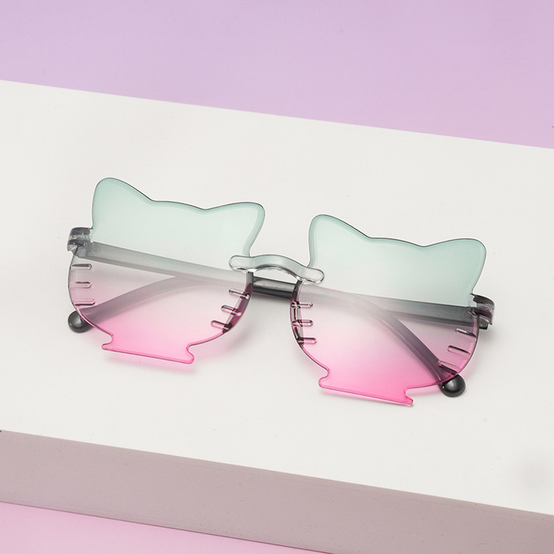 Sunglasses Classification Cute Novelty Sweet Cat PC UV400 Protection Gradient Tinted Lenses Special-Shaped Mirror Frameless Kids Sunglasses
