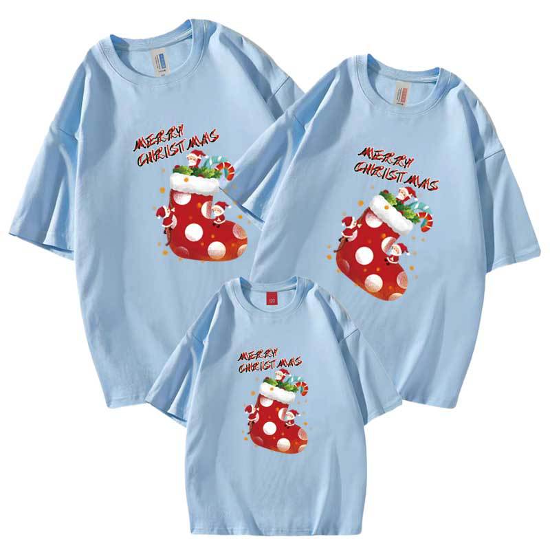 Suministro de comercio electrónico transfronterizo Navidad padre-hijo Camiseta de manga corta Año Nuevo retrato familiar entrega de una pieza calcetines de Navidad