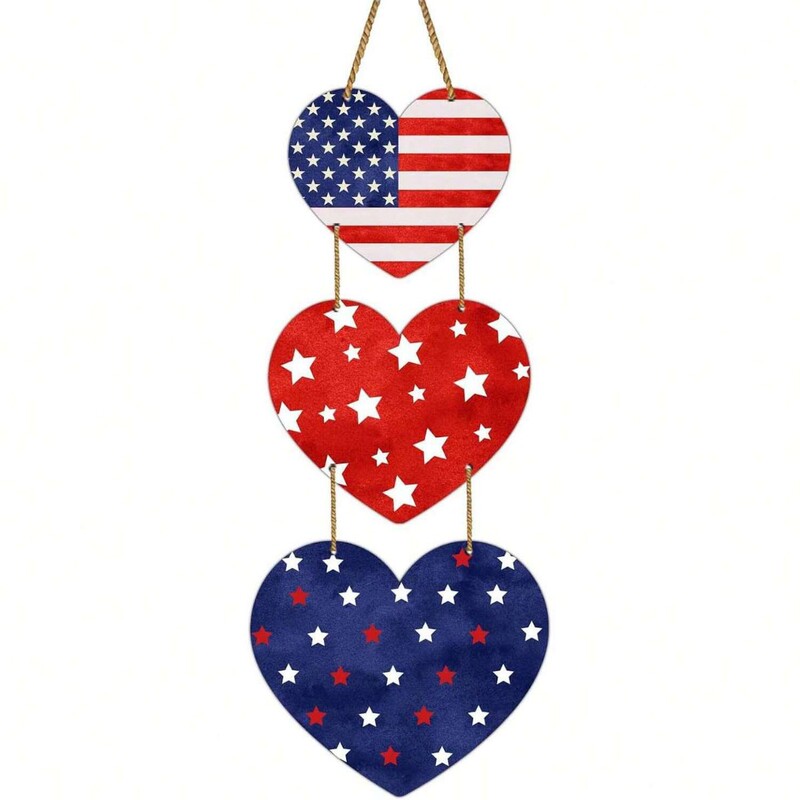 Ornament Patriotic Wreath Heart Hanging Decorating Front Door Wooden Front Door Decoration Memorial Day Interior Decoration