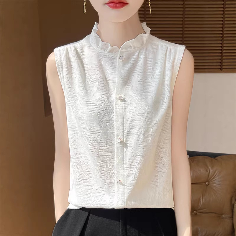 2026 New Style French Ruffle Lace Collar Sleeveless Shirt for Women, Lace Stand-Up Collar Layered Vest, Loose Knit Inner Wear