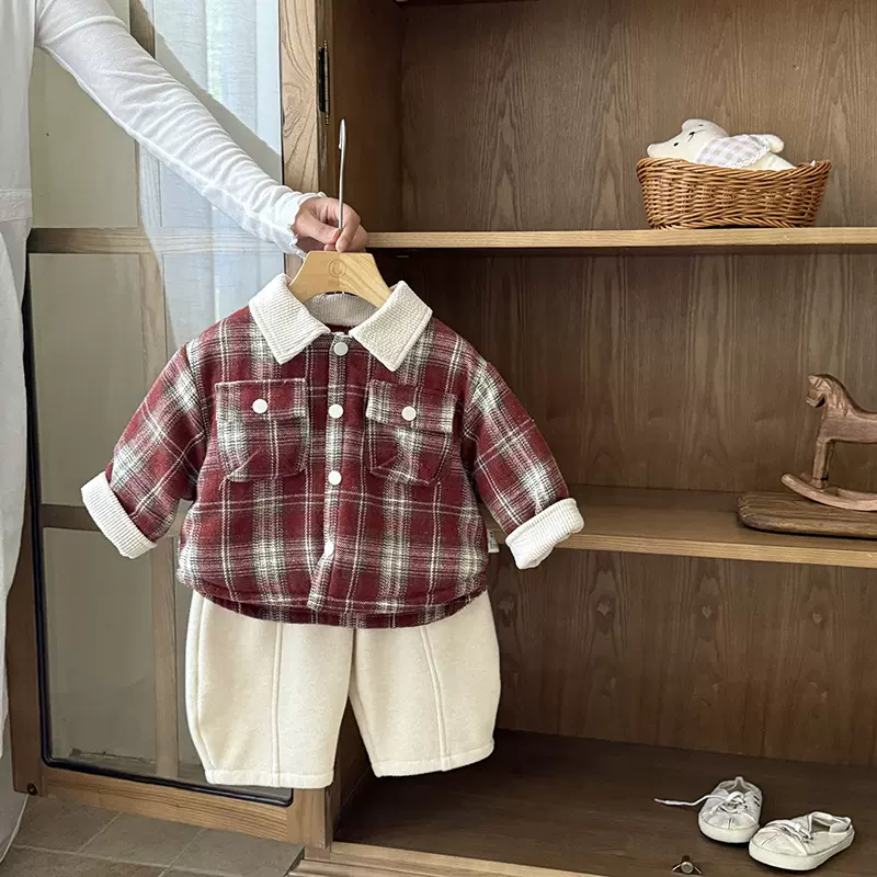 婴儿衣服秋冬季男宝宝夹棉深秋套装新款一岁婴幼儿帅气加厚两件套