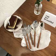 ステンレススプーンフォーク長柄ins風家庭用洗練された洋食食器ステーキナイフフォークスプーン甘いスプーン