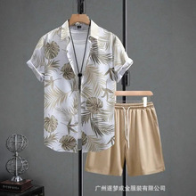 叶子印花套装亚马逊运动休闲2025外贸服饰美客多爆款男士夏M8309