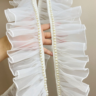 10cm Wide Version White Organza Pearl Clothing Home Textile Curtains Ruffled Skirt Lace Accessories