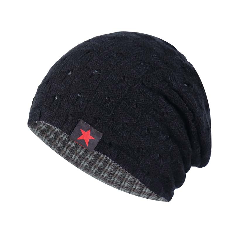 Labeled small five-pointed star striped hat autumn and winter men's and women's double-sided warm wool hat knitted hat cross-border wholesale