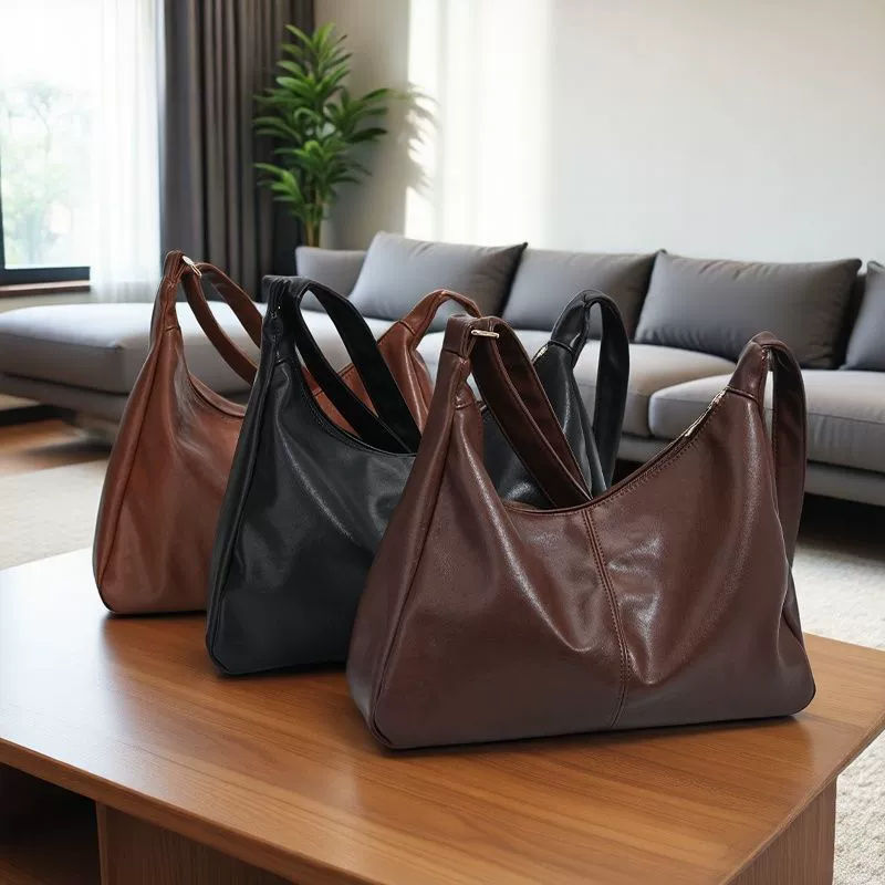 One-Shoulder Bag, Polyurethane with Genuine Leather Trim, Capacious Design, Multiple Colors