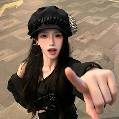 日系黑色褶皱云朵贝雷帽子女款2025新款透气大头围画家帽报童帽潮