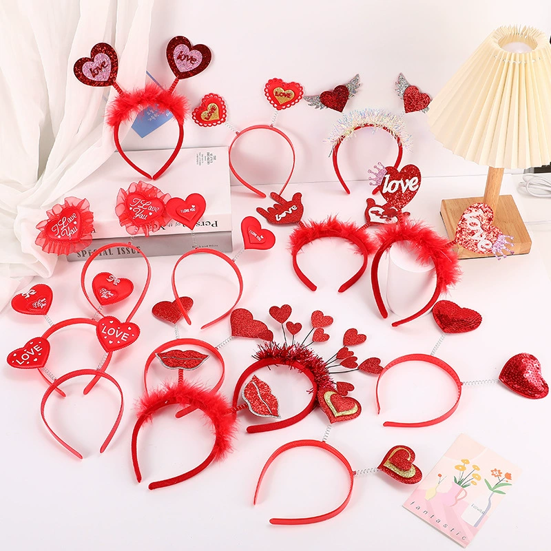 Новый трансграничный европейский и американский День Святого Валентина, красная повязка для волос, вечеринка, блестки, Персиковое сердце, пряжка, костюм для очков для любви