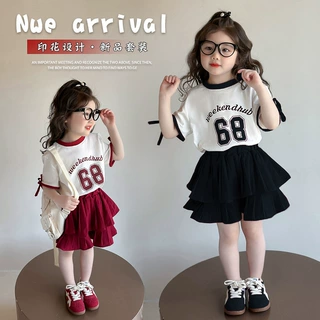 【48h发货】两件套女童运动套装夏儿童洋气中小童卡通蛋糕裙套装