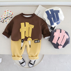 2023 Spring and Autumn New Small and Medium Children's Sweatshirt Two-Piece Set Baby Crew Neck Hoodie Spring and Autumn Boys' Long-Sleeve Set