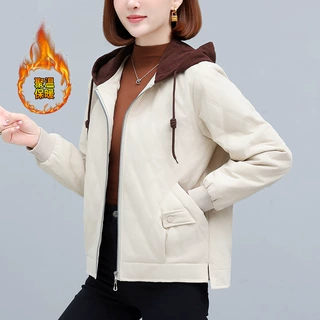 夹棉外套女士2025秋冬新款轻薄棉服妈妈休闲洋气宽松保暖连帽上衣