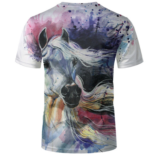 Men's summer thin casual straight-leg collarless printed youth ready-to-ship mesh short-sleeved T-shirt