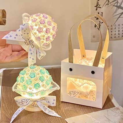 Girlish Heart Artificial Rose Handheld Flower Desktop Atmosphere Night Light 520 Qixi Festival Handmade DIY Ornament For_voghion.com