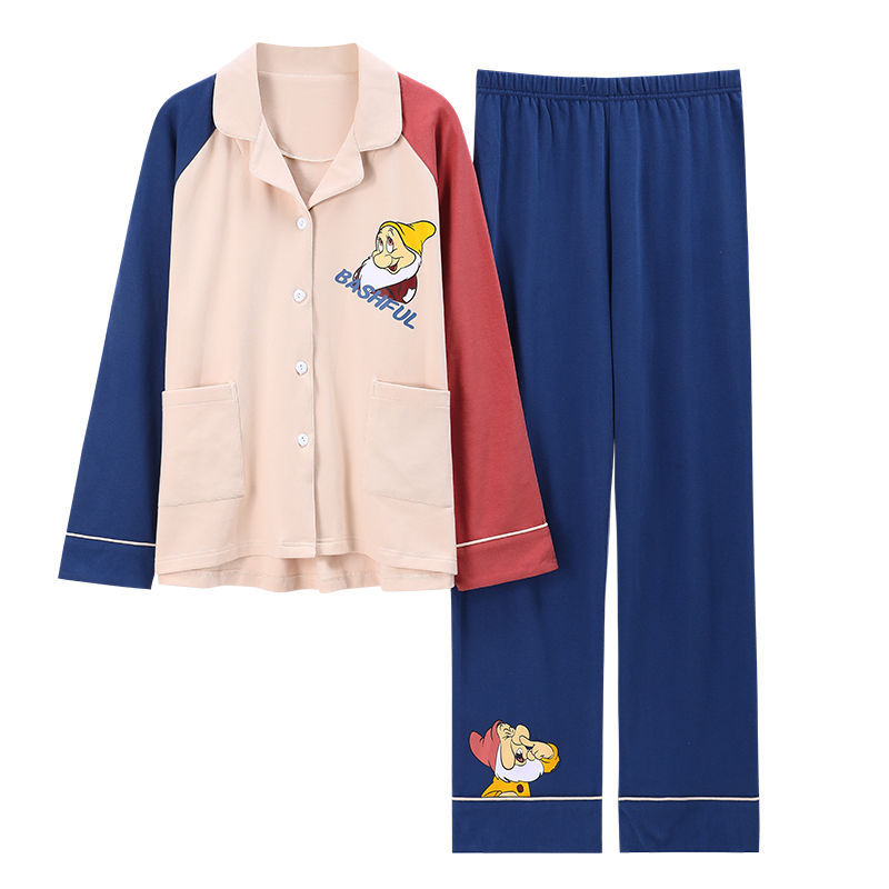 Pijamas de las mujeres Primavera, Otoño e Invierno 100% algodón de manga larga de estilo coreano dulce lindo estudiante cardigan ropa para el hogar