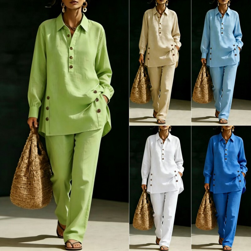 Amazon Bestseller 2026 Autumn-Summer New Cross-Border Foreign Trade Women's Long-Sleeve Shirt and Casual Pants Two-Piece Set