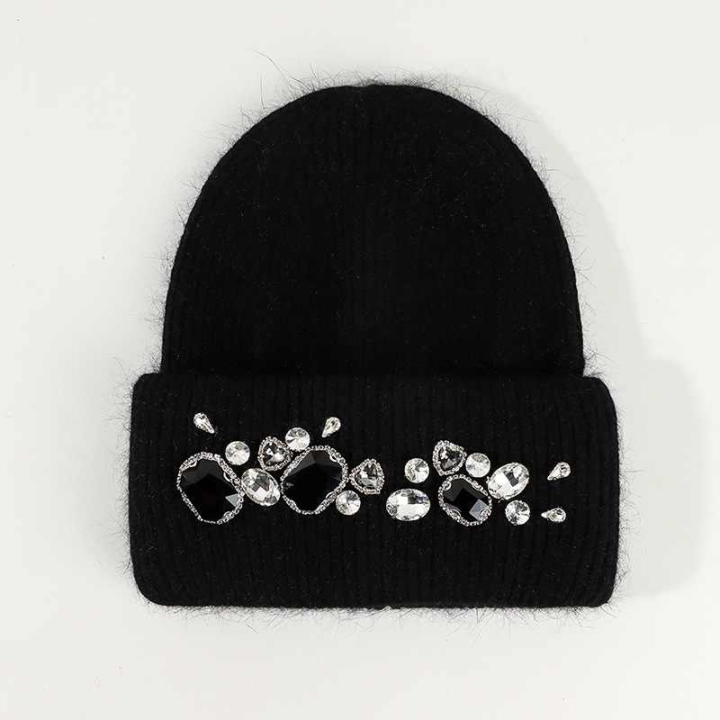 Women'S Gender Rhinestone Design Women's Fashion Solid Color Rhinestone Eaveless Wool Cap