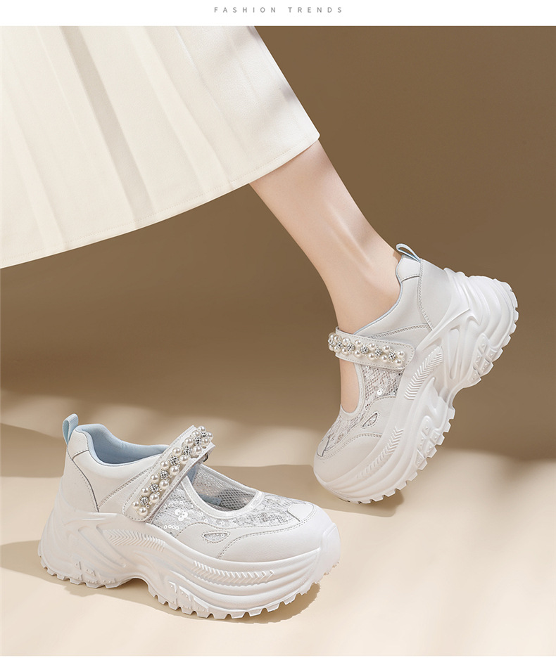 Giày sneaker nữ chunky đế dày da lưới thoáng khí đính đá khóa dán mùa hè 2025 — JST 7209 Trắng, JST 7209 Bạch Lan, JST 7192m màu, JST 7192 màu đen chi tiết 14