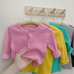 Children's elastic ribbed cotton knit sweater 2022 autumn Korean version girls' stylish versatile base top knit top 0055