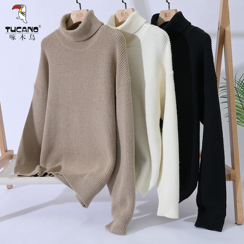 Woodpecker Winter Turtleneck Sweater Men's Trendy Versatile Warm Thick Knit Long-Neck Base Shirt Young Men's Clothing