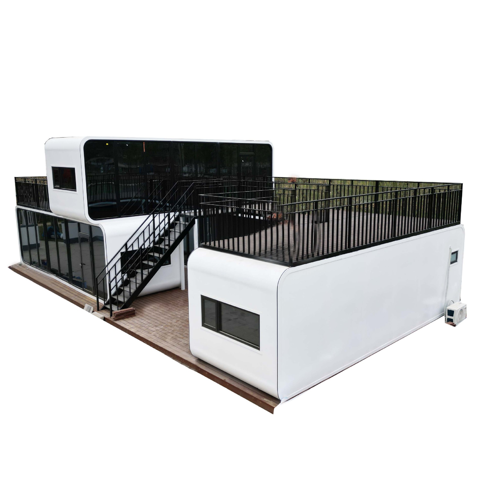 Pared cortina de vidrio panorámico Apple Cabin Residence House prefabricado integrado exterior oficina de estructura de acero móvil