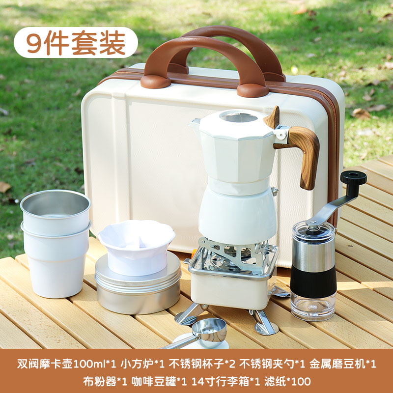 Juego de olla de moca, equipo de café de campamento al aire libre, juego de café, cafetera de mano, equipo de viaje
